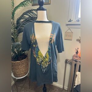 Daydreamer (Free People) Gray Deep V Graphic Cutout Band Tee (OS)